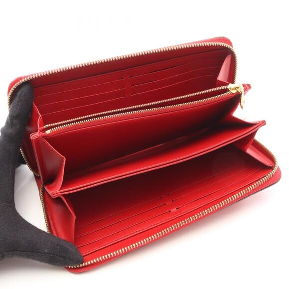 Louis Vuitton Zippy Wallet, Round Long Leather Vernis, Women's, Red, M90200